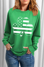Load image into Gallery viewer, Green Raglan Sleeve Stripes Stars Clover Graphic Sweatshirt
