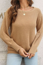 Load image into Gallery viewer, Ribbed Openwork Sleeve Round Neck Pullover Sweater