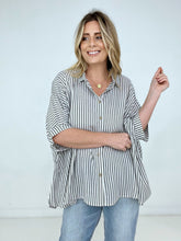 Load image into Gallery viewer, Zenana "Lucky Stripes" Oversized Striped Short Sleeve Button-Up Shirt