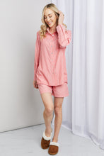 Load image into Gallery viewer, Zenana Striped Shirt and Shorts Loungewear Set in Deep Coral