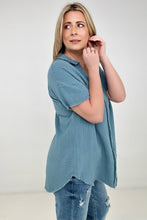 Load image into Gallery viewer, Zenana "April" Gauze Button Down Raw Edge Short Sleeve Top