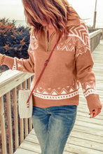 Load image into Gallery viewer, Zip-Up Mock Neck Dropped Shoulder Pullover Sweater