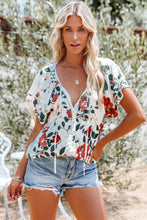 Load image into Gallery viewer, White Floral Print Buttons Tiered Ruffled Short Sleeve Shirt