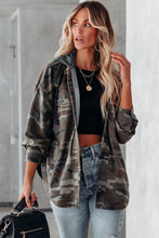 Load image into Gallery viewer, Green Camo Print Button Up Hooded Jacket