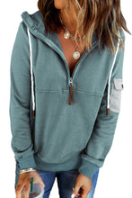 Load image into Gallery viewer, Half Zip Colorblock Pocket Patchwork Long Sleeve Hoodie