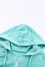 Load image into Gallery viewer, Zip-Up Raglan Sleeve Openwork Hooded Cardigan