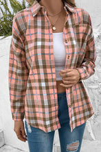 Load image into Gallery viewer, Plaid Collared Neck Long Sleeve Button-Up Shirt