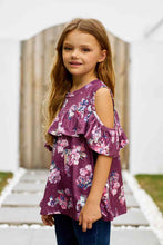 Load image into Gallery viewer, Girls Floral Cold-Shoulder Ruffled Top