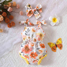 Load image into Gallery viewer, Floral Bow Detail Pom-Pom Trim Romper