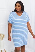 Load image into Gallery viewer, Zenana Full Size Striped V-Neck Pocket Dress in Spring Blue