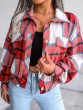 Load image into Gallery viewer, Plaid Collared Neck Drop Shoulder Jacket