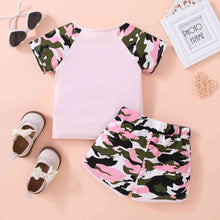 Load image into Gallery viewer, HELLO GIRL Graphic Tee and Camouflage Shorts Set