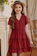 Load image into Gallery viewer, Girls Frilled Notched Neck Puff Sleeve Dress