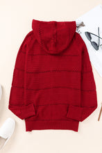 Load image into Gallery viewer, Zip-Up Raglan Sleeve Openwork Hooded Cardigan