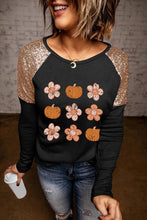 Load image into Gallery viewer, Pumpkin Flower Print Sequin Patchwork Top