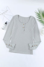 Load image into Gallery viewer, Crewneck Buttons Ribbed Knit Long Sleeve Top