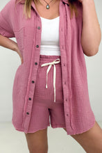 Load image into Gallery viewer, Zenana "April" Gauze Button Down Raw Edge Short Sleeve Top