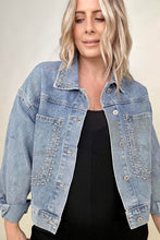 Load image into Gallery viewer, Rivet Studded Pocketed Denim Jacket