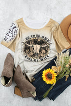 Load image into Gallery viewer, Khaki Western Steer Skull Letter Leopard Print Graphic Tee