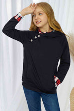 Load image into Gallery viewer, Girls Plaid Decorative Button Hoodie with Pockets
