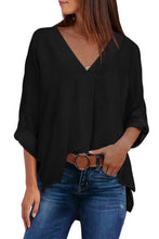 Load image into Gallery viewer, V Neck 3/4 Sleeve High Low Hem Shirt
