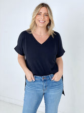 Load image into Gallery viewer, Zenana "Luxe" Rolled Sleeve Side Slit Hi-Low Hem Top