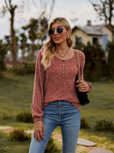 Load image into Gallery viewer, Round Neck Button-Down Long Sleeve Tee