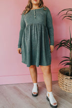 Load image into Gallery viewer, Green Plus Mineral Washed Ribbed Henley Dress