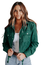 Load image into Gallery viewer, Green Faux Suede Button Down Cropped Jacket