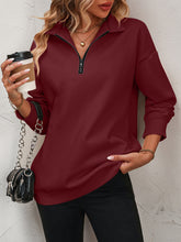 Load image into Gallery viewer, Zip-Up Dropped Shoulder Sweatshirt
