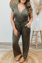 Load image into Gallery viewer, Green Drawstring Straight Leg Wrap V Neck Plus Size Jumpsuit