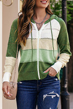 Load image into Gallery viewer, Zip-Up Raglan Sleeve Openwork Hooded Cardigan