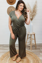 Load image into Gallery viewer, Green Drawstring Straight Leg Wrap V Neck Plus Size Jumpsuit