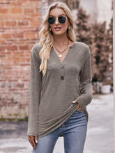 Load image into Gallery viewer, Double Take Buttoned Notched Neck Long Sleeve Top