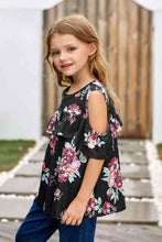 Load image into Gallery viewer, Girls Floral Cold-Shoulder Ruffled Top