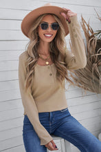 Load image into Gallery viewer, Crewneck Buttons Ribbed Knit Long Sleeve Top