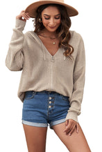 Load image into Gallery viewer, Zipper V-Neck Dropped Sleeve Hooded Solid Sweater