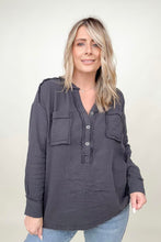 Load image into Gallery viewer, Zenana Gauze Split Neck Button Front Top