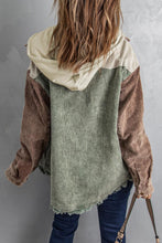 Load image into Gallery viewer, Green Color Block Button Down Hooded Corduroy Jacket
