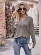 Load image into Gallery viewer, Double Take Buttoned Notched Neck Long Sleeve Top