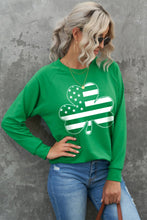 Load image into Gallery viewer, Green Raglan Sleeve Stripes Stars Clover Graphic Sweatshirt