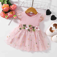 Load image into Gallery viewer, Embroidered Round Neck Flutter Sleeve Dress