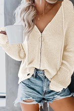 Load image into Gallery viewer, Zipper V-Neck Dropped Sleeve Hooded Solid Sweater