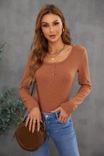 Load image into Gallery viewer, Crewneck Buttons Ribbed Knit Long Sleeve Top