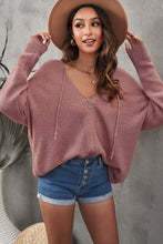 Load image into Gallery viewer, Zipper V-Neck Dropped Sleeve Hooded Solid Sweater