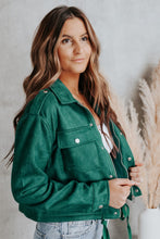 Load image into Gallery viewer, Green Faux Suede Button Down Cropped Jacket