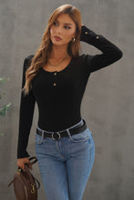 Load image into Gallery viewer, Crewneck Buttons Ribbed Knit Long Sleeve Top