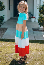 Load image into Gallery viewer, Girls Color Block Round Neck Maxi Dress