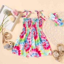 Load image into Gallery viewer, Tie-Dye Smocked Tie-Shoulder Dress