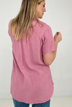 Load image into Gallery viewer, Zenana "April" Gauze Button Down Raw Edge Short Sleeve Top